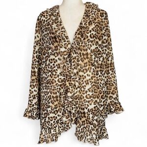 Vintage Y2K Blair Size Large L Lge Cheetah Leopard Print Sheer Top Open Front